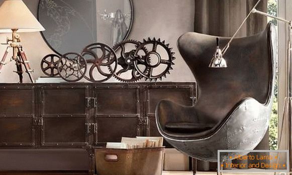 Dekorace a nábytek ve stylu steampunk - fotografie v interiéru