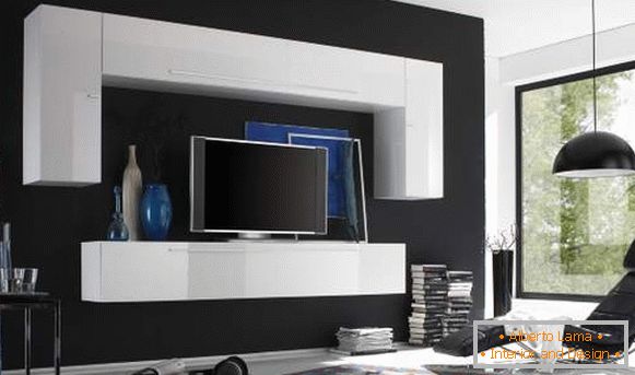 modulární stěna v obývacím pokoji v moderním stylu, foto 37