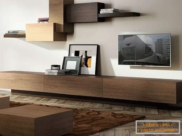modulární stěna v obývacím pokoji v moderním stylu, foto 38