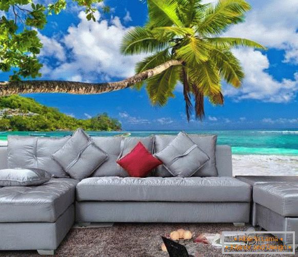 Palmy, oceán - tapety 3d v obývacím pokoji