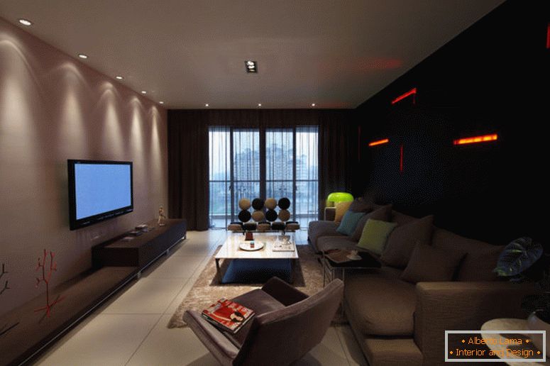 interiérový design-tmavý obývací pokoj