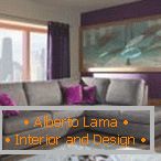 Šedo-lilac interiér obývacího pokoje