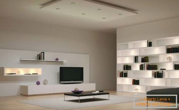 Regály pro obývací pokoj s osvětlením