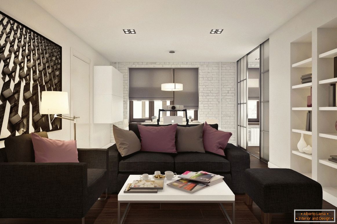 Design malého studiového apartmánu s lilami