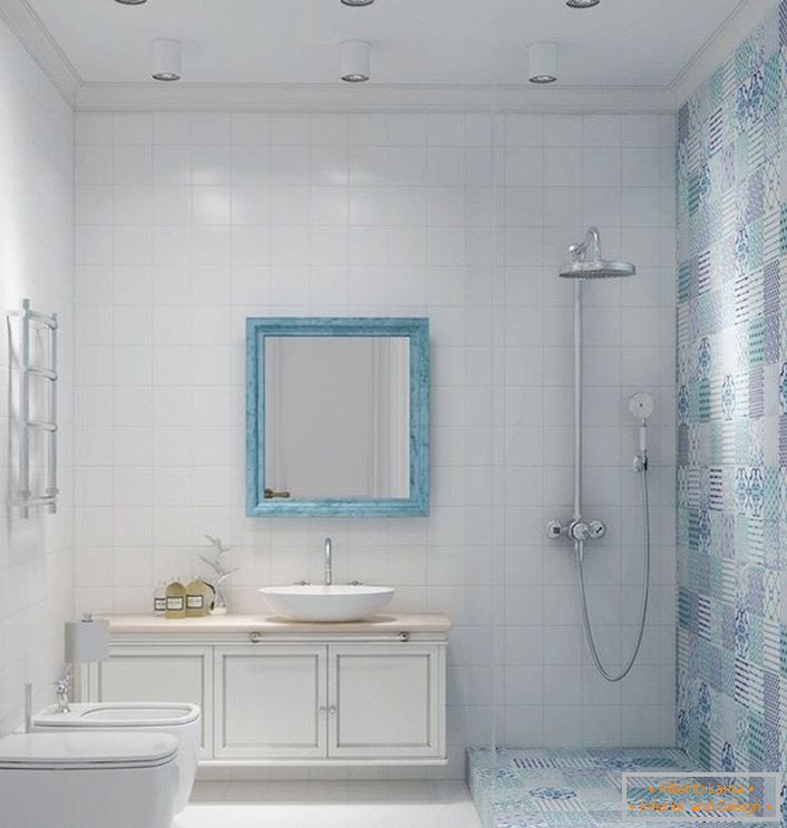 Sprchová kabina v koupelně ve skandinávském stylu