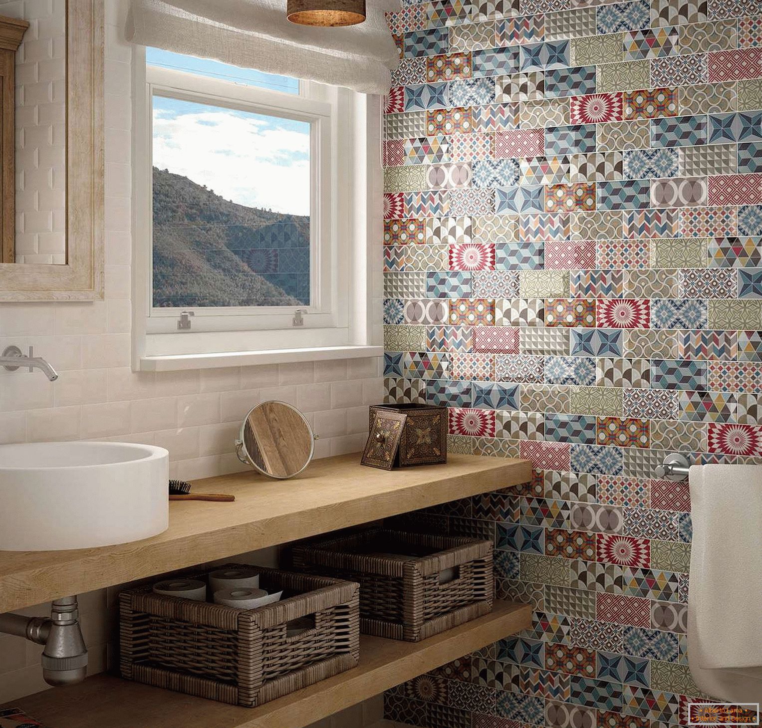 Kachlová patchwork v interiéru koupelny