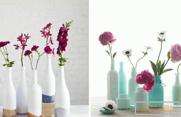Vázy ze skleněných lahví s vlastními rukama - jak malovat