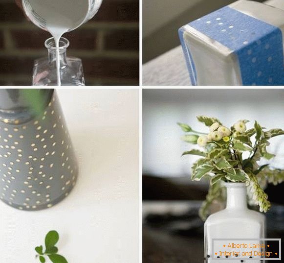 Jak zdobit vázu ze skleněných lahví s vlastními rukama - fotka