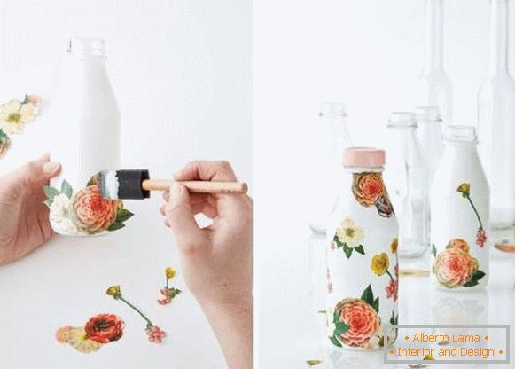 Vázy z lahví sami - decoupage
