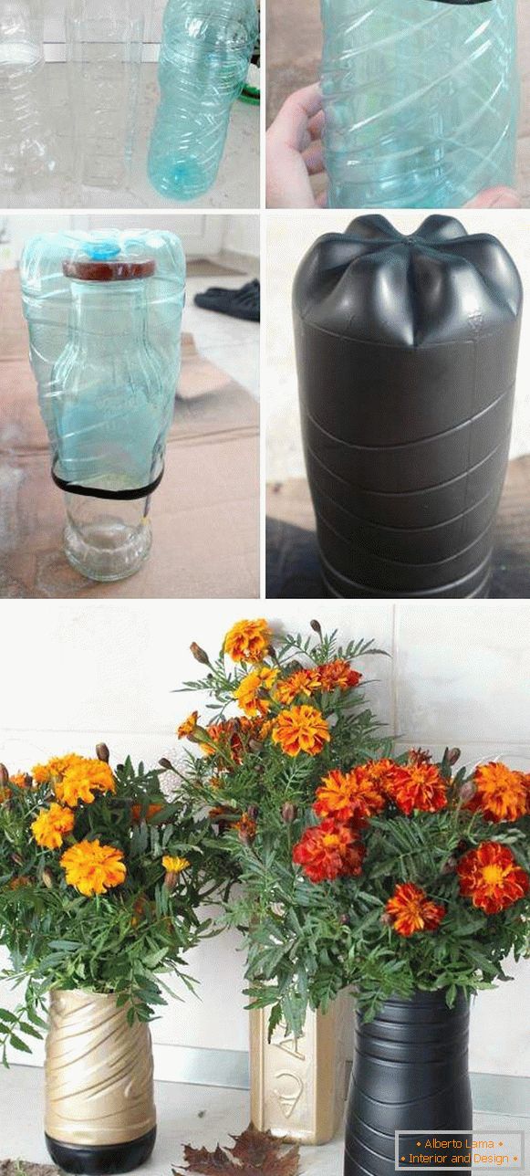 Podlahová váza s vlastními rukama z plastových lahví с покраской
