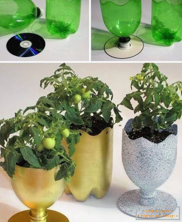 Venkovní vázy plastových lahví s vlastními rukama - fotografie