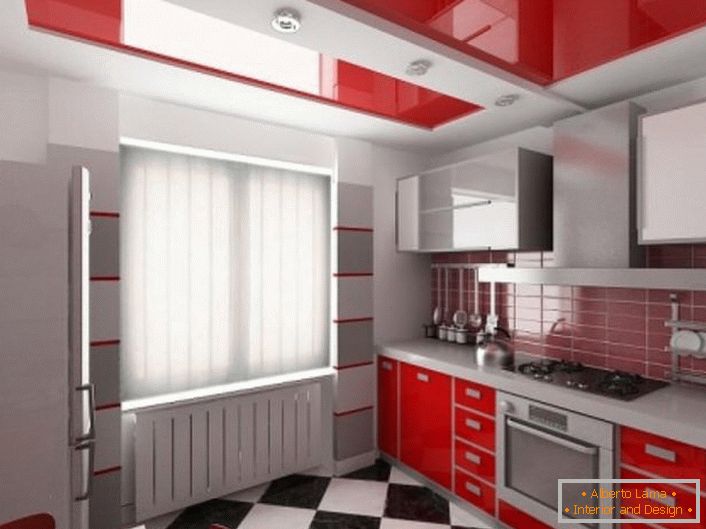 Červené stropní stropy - dobrá volba pro kuchyň s šarlatovou sadou.