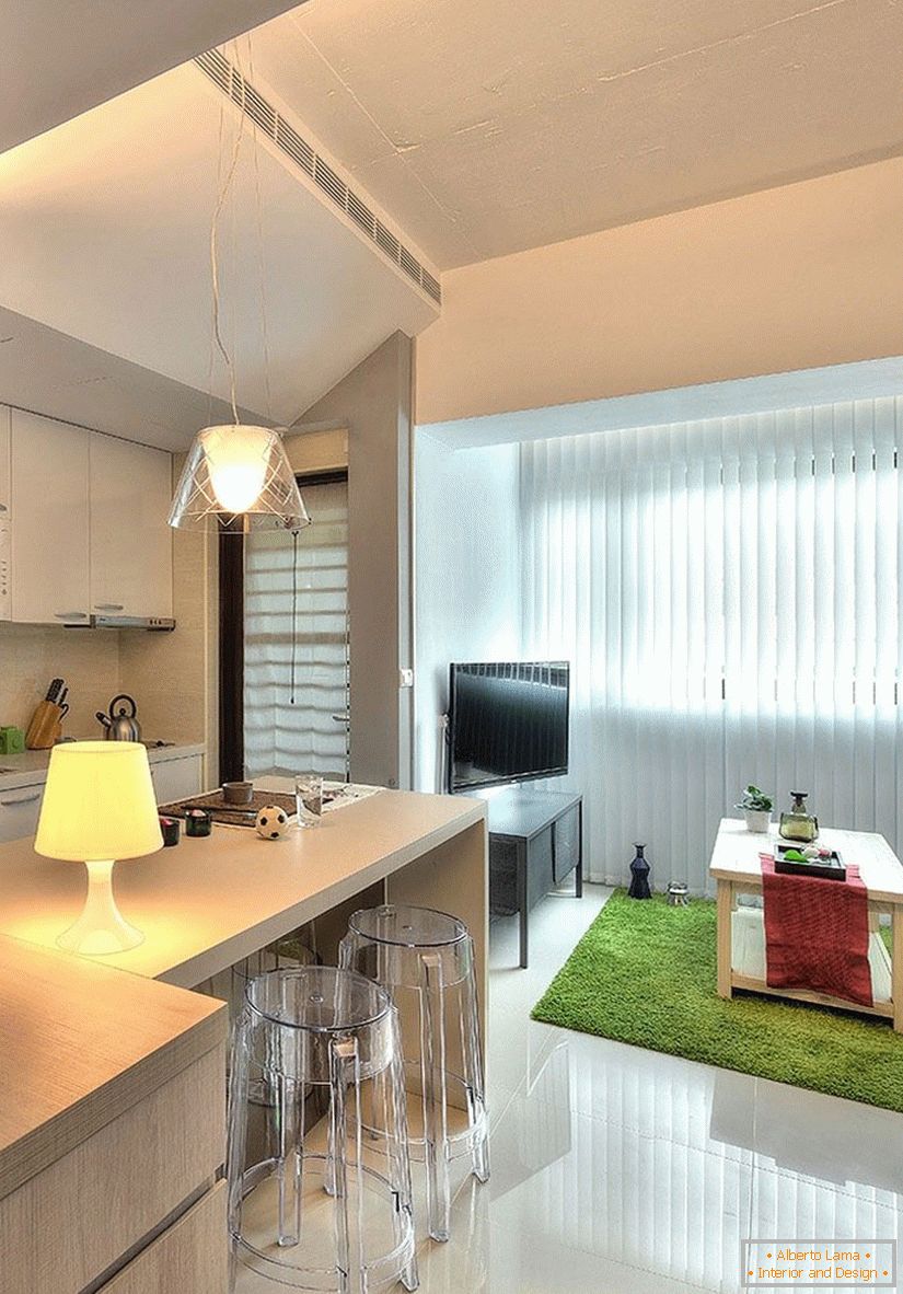 Kuchyně a obývací pokoj ve studiovém apartmánu