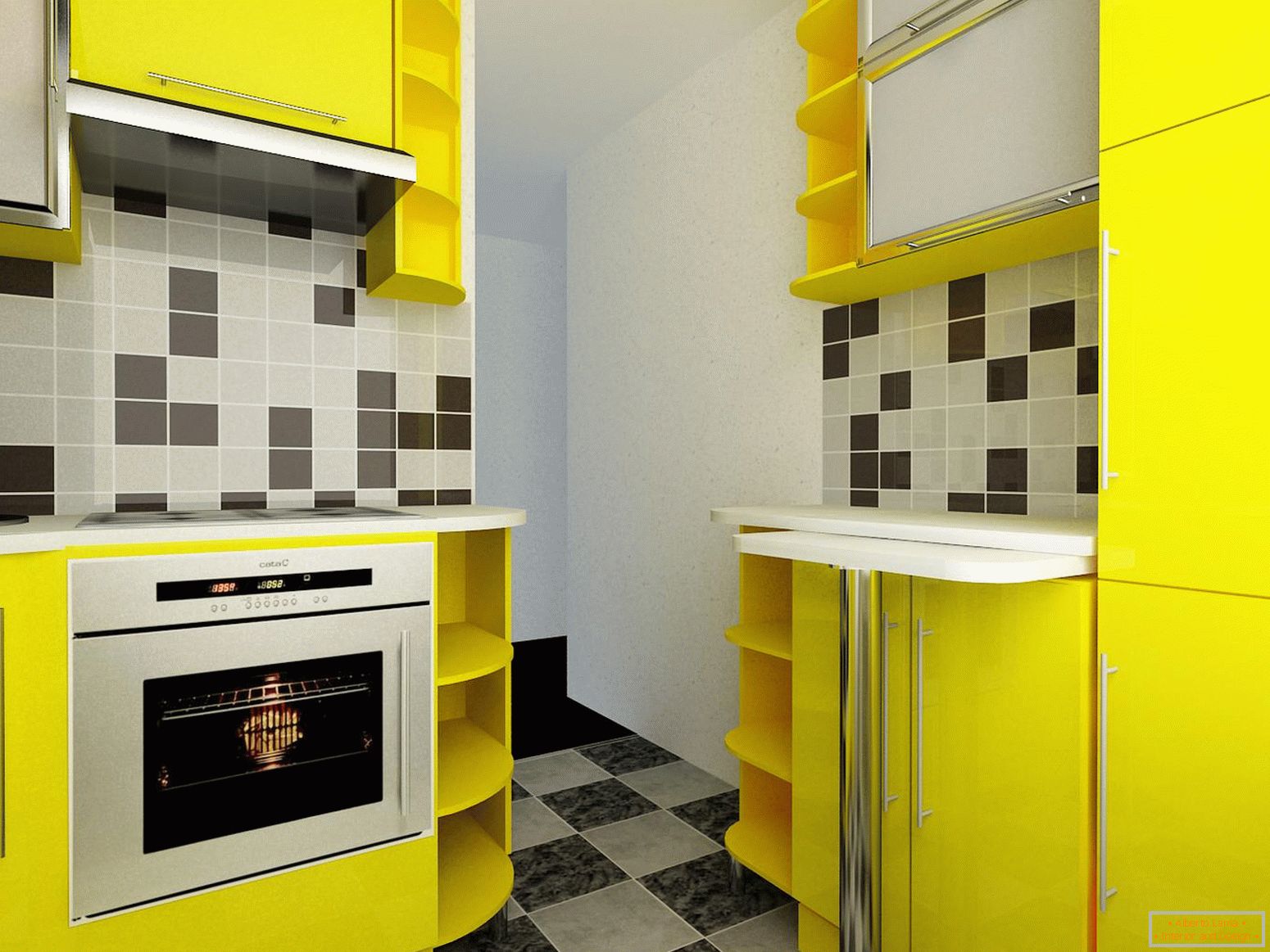 Malá kuchyně v žluté barvě